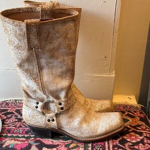 Frye Distressed Tan Heeled Boots